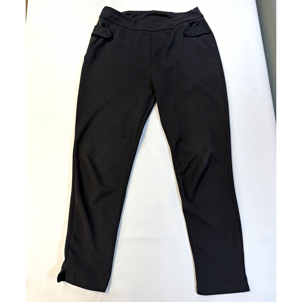 I Believe Scuba Knit Dress Pants Womens S/M Black Stretch Pull On Straight Leg